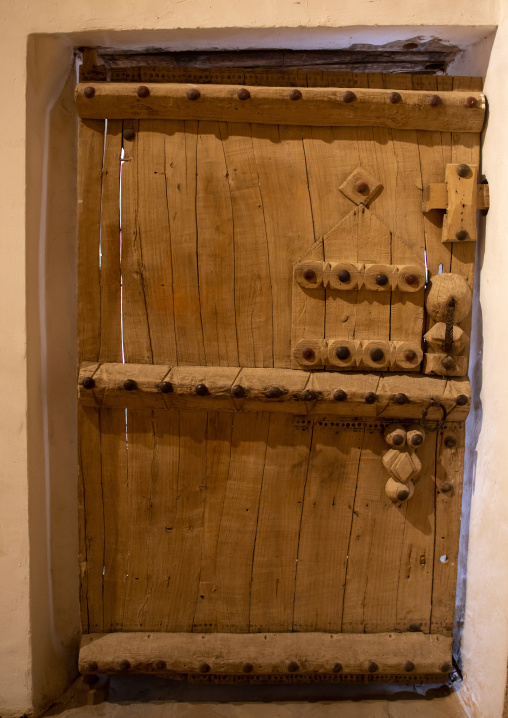 Old wooden door in Musmak fort, Riyadh Province, Riyadh, Saudi Arabia