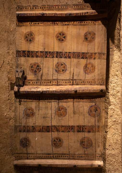 Old wooden door in Musmak fort, Riyadh Province, Riyadh, Saudi Arabia