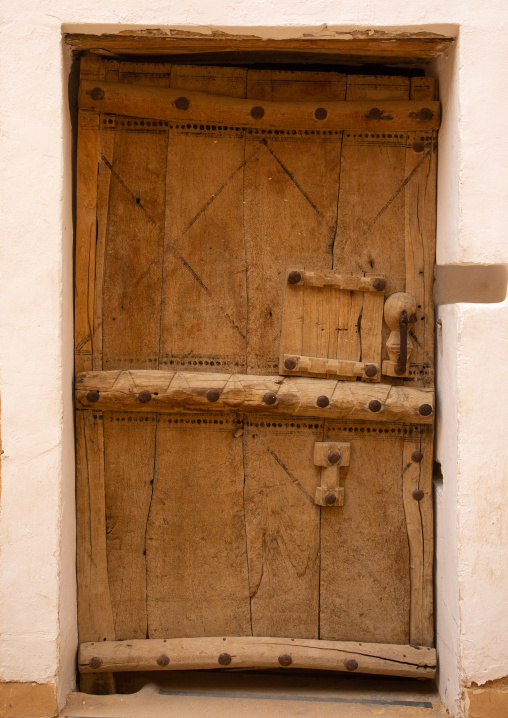 Old wooden door in Musmak fort, Riyadh Province, Riyadh, Saudi Arabia