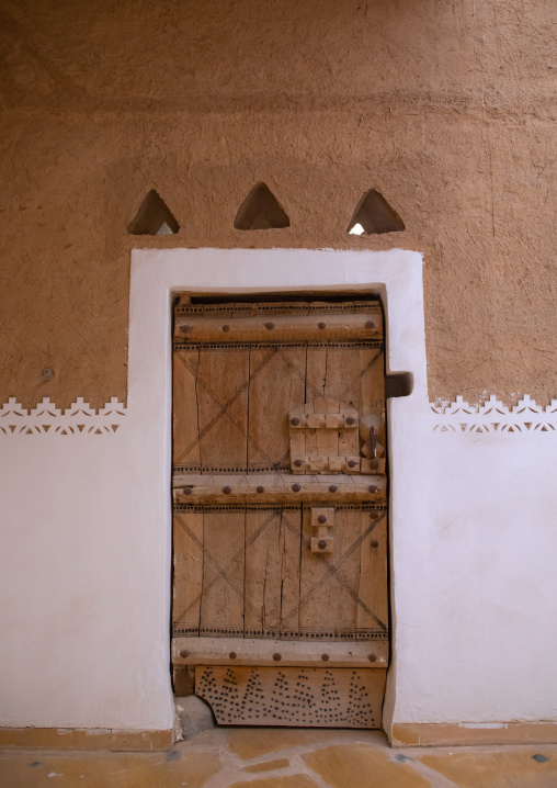Old wooden door in Musmak fort, Riyadh Province, Riyadh, Saudi Arabia