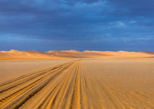 Car tracks in Rub al Khali, Najran Province, Thar, Saudi Arabia