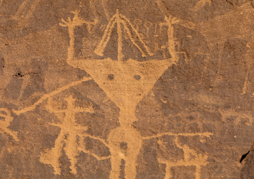 Petroglyphs on a rock depicting Aliya the goddess of fertility, Najran Province, Thar, Saudi Arabia