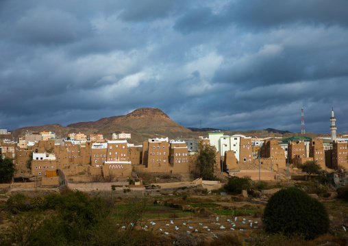 Old village with traditional mud houses and gardens, Asir province, Dhahran Al Janub, Saudi Arabia