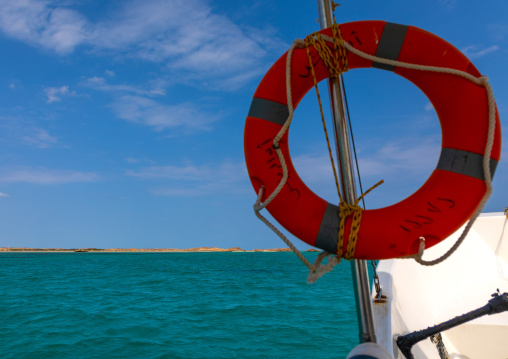 Lifebuoy on a boat, Jazan Province, Farasan, Saudi Arabia