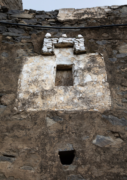 Window in a traditional village made of stones, Jizan Province, Faifa Mountains, Saudi Arabia