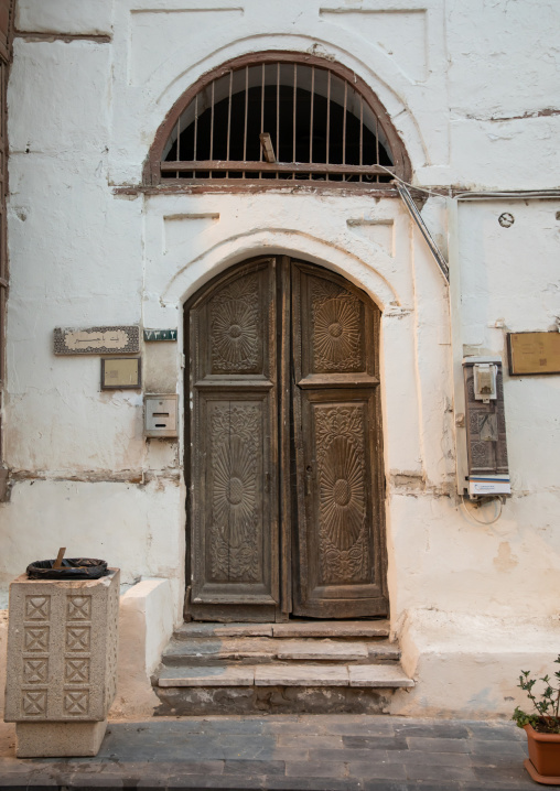 Wooden door of an historic house in the old quarter of al-Balad, Mecca province, Jeddah, Saudi Arabia