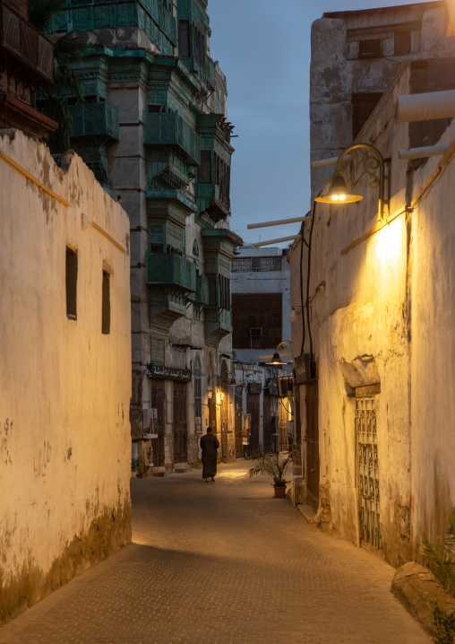 Old house with wooden mashrabiya in al-Balad quarter, Mecca province, Jeddah, Saudi Arabia