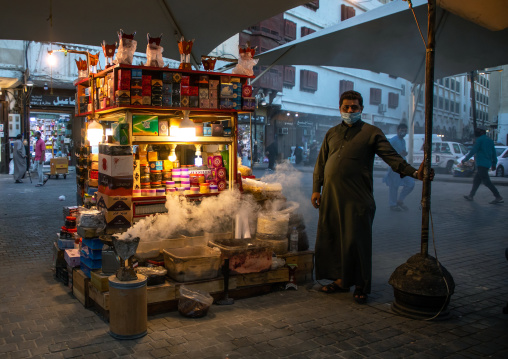 Small shop in the street with frankincense smoke, Mecca province, Jeddah, Saudi Arabia