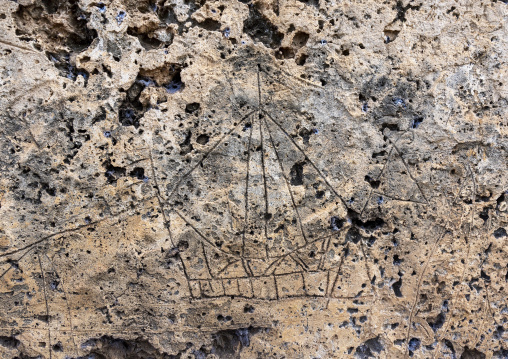 Sailing boat carved on Takwa ruins, Lamu County, Manda island, Kenya