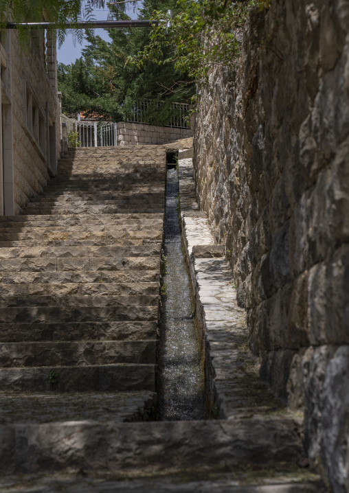Falaj with running water in a village, Mount Lebanon Governorate, Moukhtara, Lebanon