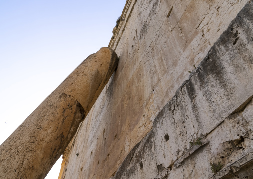 A column stands on the wall of the Jupiter temple after an earthquake, Baalbek-Hermel Governorate, Baalbek, Lebanon