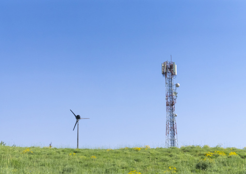 Clean energy windmill and a telecom antenna relay, Governorate of North Lebanon, Tannourine, Lebanon
