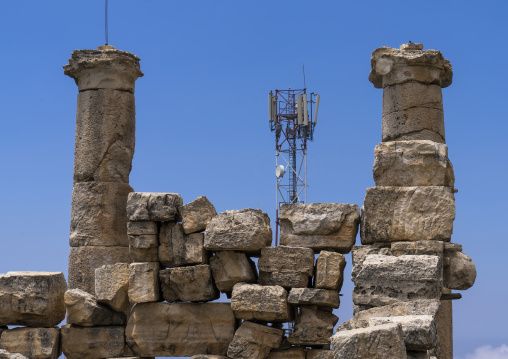 The Roman Temple of god Mercury with telecom antenna, North Lebanon Governorate, Hardine, Lebanon