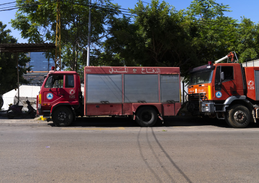 Fire trucks parked in the street, Beirut Governorate, Beirut, Lebanon