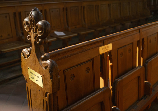 Saint Thomas Church wooden bench, Saxony, Leipzig, Germany