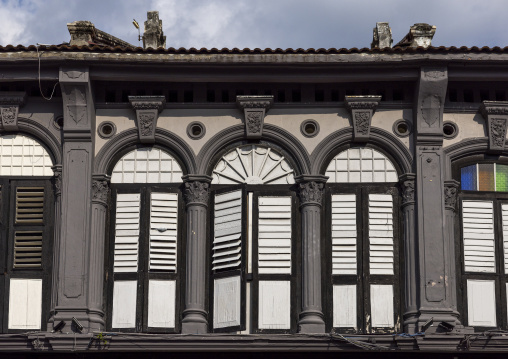 Heritage house windows in the Unesco World Heritage old town, Penang island, George Town, Malaysia