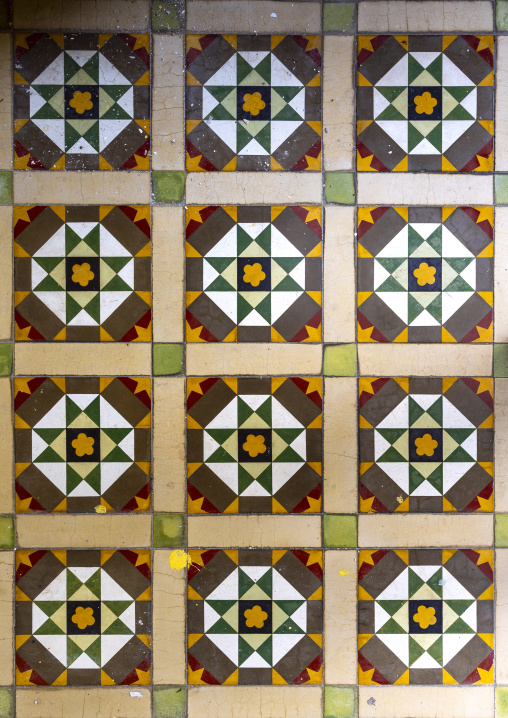 Heritage house tiles in the Unesco World Heritage old town, Penang island, George Town, Malaysia