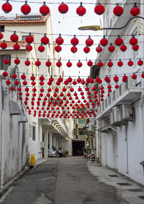 Chinese lanterns in a street, Melaka State, Malacca, Malaysia