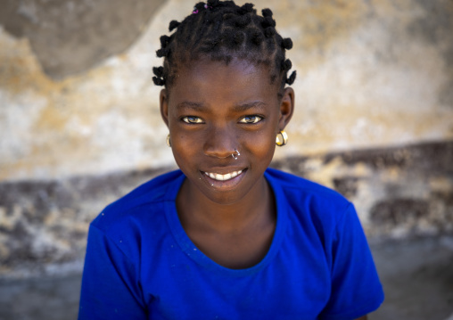 Portrait of a teenage girl in blue shirt, Nampula Province, Island of Mozambique, Mozambique