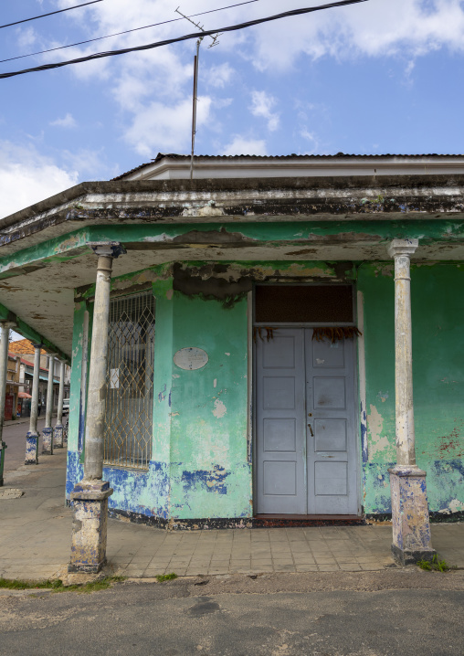 Old green portuguese house with pillars, Inhambane Province, Inhambane, Mozambique