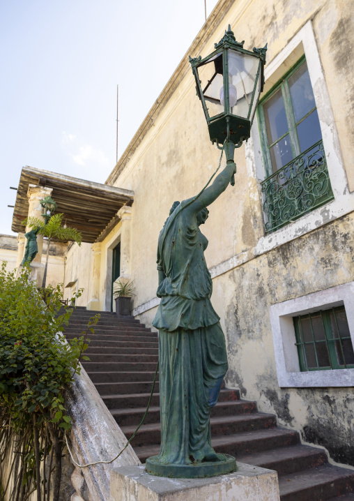 Statue with a lantern in the Municipality building, Nampula Province, Island of Mozambique, Mozambique