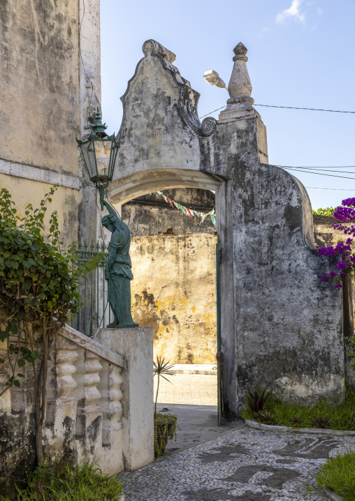 Statue with a lantern in the Municipality building, Nampula Province, Island of Mozambique, Mozambique