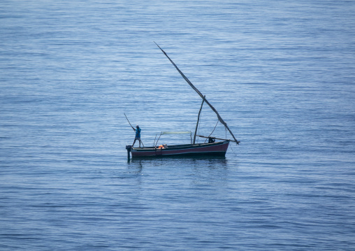 Fisherman on his dhow, Nampula Province, Island of Mozambique, Mozambique