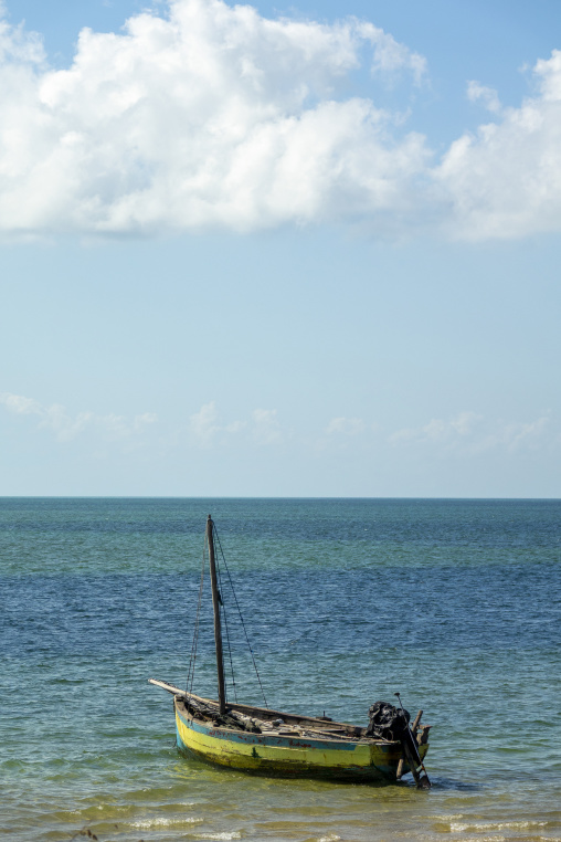Boat anchored on the beach, Inhambane Province, Vilankulo, Mozambique