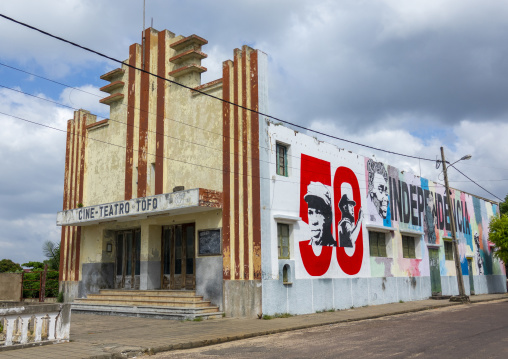 Patriotic mural on Tofo movie theater, Inhambane Province, Inhambane, Mozambique
