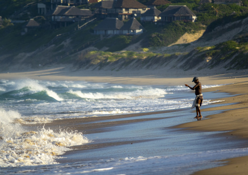 Man fishing from the beach, Inhambane Province, Praia da Rocha, Mozambique