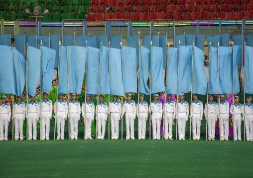 Children used to make human pixels by holding up boards during Arirang mass games, DGC, Pyongyang, North Korea