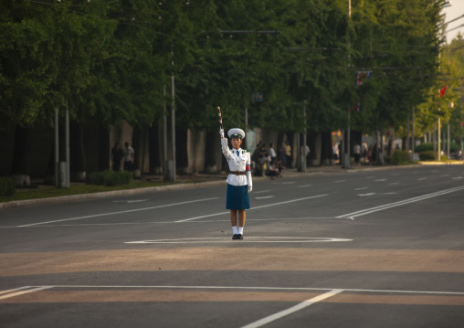 North Korean female traffic security officer in the street, DGC, Pyongyang, North Korea