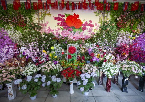North Korean decoration for september 9 in a shop, DGC, Pyongyang, North Korea