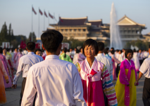 North Korean students during a mass dance performance, DGC, Pyongyang, North Korea