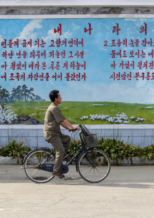 Man on bicycle in Hungnam nitrogen fertilizer plant, South Hamgyong, Hamhung, North Korea