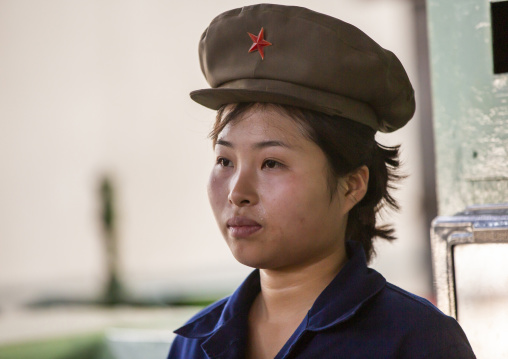 Woman worker in Hungnam nitrogen fertilizer plant, South Hamgyong, Hamhung, North Korea