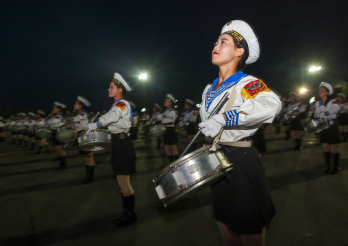 North Korean women dressed as sailors during the Arirang mass games, DGC, Pyongyang, North Korea