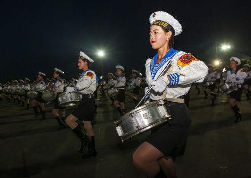 North Korean women dressed as sailors during the Arirang mass games, DGC, Pyongyang, North Korea