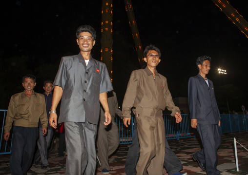 North Korean men in a park at night, DGC, Pyongyang, North Korea
