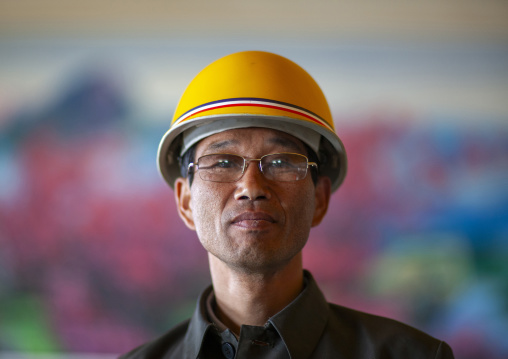 North Korean worker in a steel factory, South Pyongan, Nampo, North Korea