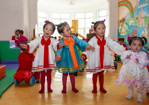 North Korean triplets in an orphanage, South Pyongan, Nampo, North Korea