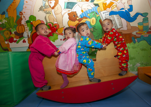 North Korean children playing in an orphanage, South Pyongan, Nampo, North Korea
