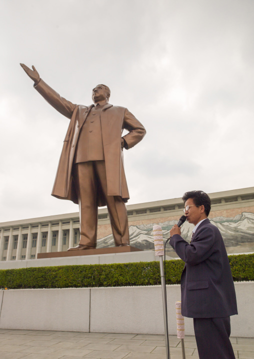 Speaker with a microphone in Mansudae Grand monument, DGC, Pyongyang, North Korea