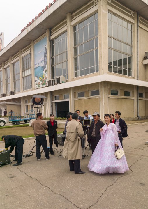 Actors during a movie shooting in Pyongyang Sunan international airport, DGC, Pyongyang, North Korea
