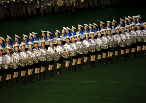 North Korean women dressed as sailors during the Arirang, DGC, Pyongyang, North Korea
