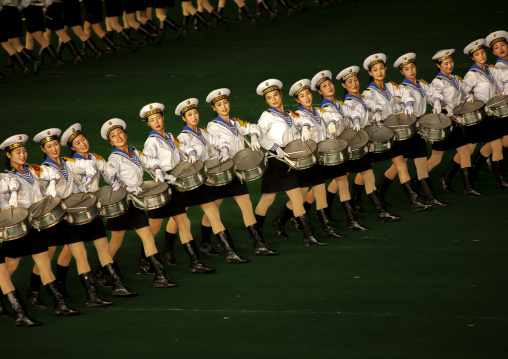 North Korean women dressed as sailors during the Arirang, DGC, Pyongyang, North Korea