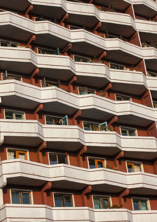 Balconies of an apartements building, DGC, Pyongyang, North Korea