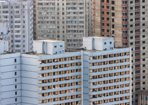 High angle view of buildings in the city center, DGC, Pyongyang, North Korea