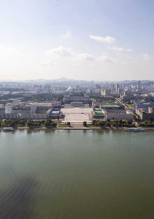 High angle view of Kim il Sung square on Taedong river, DGC, Pyongyang, North Korea