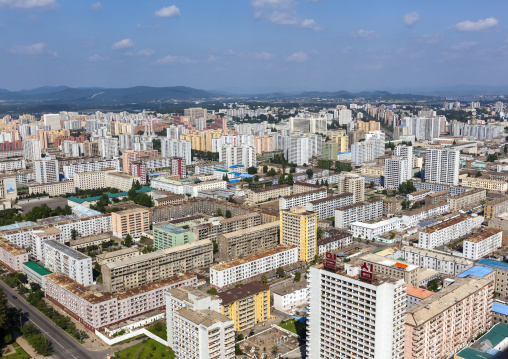 High angle view of buildings in the city center, DGC, Pyongyang, North Korea